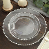 10-Pack Clear Plastic Dessert Plates – 8" Round with Silver Beaded Rim, Disposable for Parties & Events