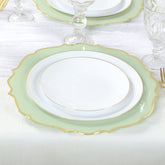 10-Pack Economy Plastic Round Charger Plates 13" in Sage Green with Gold Scalloped Rim, Decorative Dinner Party Serving Plates