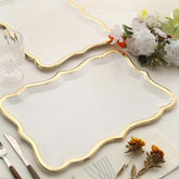 10-Pack Paper 14"x10" Rectangle Serving Trays White with Gold Rim for Weddings & Parties