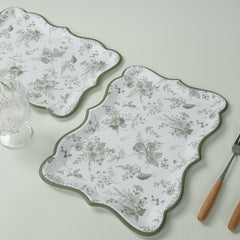 10-Pack Paper 14"x10" Rectangle Serving Trays White/Sage Green with French Toile Pattern for Weddings & Parties