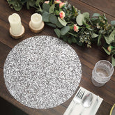 10-Pack Table Placemats Sequin Design Metallic Silver Round - Mesh Disposable Dust-Free Dining Mats 13"