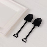 100-Pack Plastic Dessert Spoons with Mini Shovel Design Black - Disposable Ice Cream Spoons 4.5"