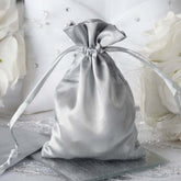 12 Pack 4"x6" Silver Satin Drawstring Wedding Party Favor Gift Bags