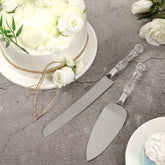 2 Set Knife and Server Stainless Steel with Clear Acrylic Handle - Party Favors with Gift Box 10" & 12"