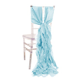 5 Pack Chiffon Satin Chair Sashes Light Blue - Easy to Install Ruffled Curly Willow