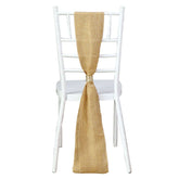 5 Pack Jute Faux Burlap 6"x108" Chair Sashes Gold - Boho Chic Linen Decor for Weddings & Gatherings