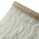 5 Pack Organza 12"x108" Table Runners White with Gold Foil Wave Design - Disposable Stylish Event Decoration