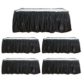 5 Pack Plastic Table Skirts Black Ruffled - Durable Disposable Skirts for Events 14ft
