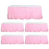 5 Pack Plastic Table Skirts Pink Ruffled - Durable Disposable Skirts for Events 14ft