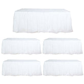 5 Pack Plastic Table Skirts White Ruffled - Durable Disposable Skirts for Events 14ft