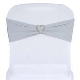5 Pack Stretch Spandex Chair Sashes Silver - Fitted Finish Two Ply Heavy Duty Chair Bands 5"x12"