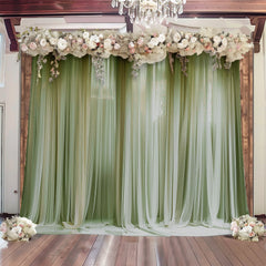 Dusty Sage Green Sheer Backdrop Drape – 5ft x 14ft Wedding Arch & Ceiling Decor Panel, Wrinkle Free with Soft Shimmer