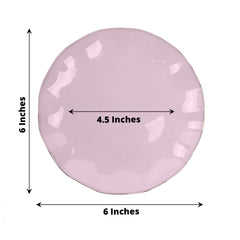 10-Pack Plastic Round 6" Dessert Plates in Lavender Lilac Ruffled Rim with Gold Edging - Sturdy Disposable Salad Appetizer Dinnerware
