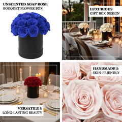 Royal Blue Prearranged Rose Centerpiece Arrangement, 27pcs Roses with Black Round Gift Box