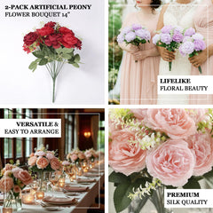 2-Pack Silk Peony Bouquet 14" Natural – Lifelike Artificial Flower Arrangement for Vase Display, Events & Everyday Decor