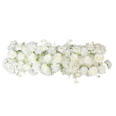 Pre-Arranged Silk Flower Table Runner 40"x16" – White Roses, Hydrangeas & Baby's Breath for Wedding Table & Arch Decor