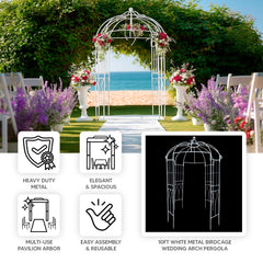10ft White Metal Birdcage Ceremony Arch – Garden Gazebo Pergola Arbor Trellis for Outdoor Weddings, Vines & Flowers