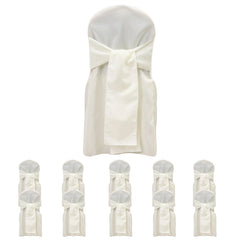 10-Pack Polyester Slip-On Banquet Chair Covers with Attached Sashes – Ivory Reusable Stain-Resistant Covers for Wedding & Event Decor