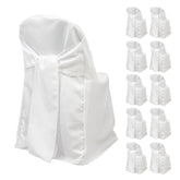 10-Pack Polyester Slip-On Folding Chair Covers with Attached Sashes – White Durable Reusable Covers for Wedding & Event Decor