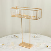 Gold Crystal Pendant Flower Stand, Metal Centerpiece Vase – 32" Tall Rectangular Display Rack