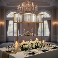 Gold Crystal Pendant Flower Stand, Metal Centerpiece Vase – 48" Tall Rectangular Display Rack