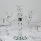 Crystal Taper Candle Holder with 3 Arms & Hanging Pendants – Elegant Table Centerpiece, 14"