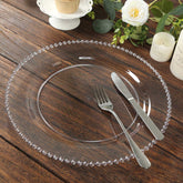 10-Pack Economy Round Plastic Charger Plates 13" in Clear Beaded Rim, Stylish Dinner Party Serving Plates