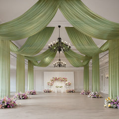 Dusty Sage Green Sheer Backdrop Drape – 5ftx32ft Wedding Arch & Ceiling Decor Panel, Wrinkle Free with Soft Shimmer