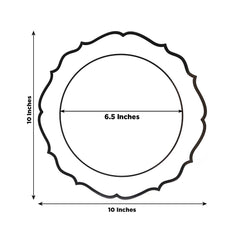 10-Pack Plastic 10" Round Dinner Plates in White with Black Scalloped Rim - Disposable Party Plates