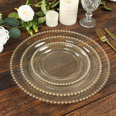 10-Pack Clear Gold Glittered Plastic Dessert Plates – 8" Round with Beaded Rim, Disposable for Parties & Events