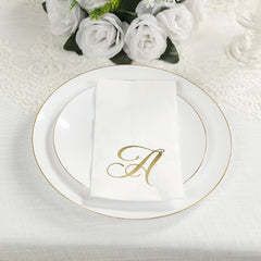 100 Paper Dinner Napkins White with Gold Foil Monogram "A" – 8"x4" Folded, Disposable Party Napkins