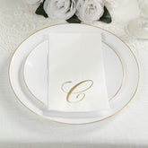 100 Paper Dinner Napkins White with Gold Foil Monogram "C" – 8"x4" Folded, Disposable Party Napkins