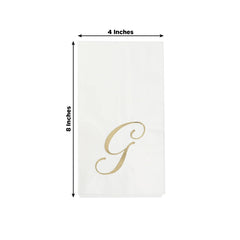 100 Paper Dinner Napkins White with Gold Foil Monogram "G" – 8"x4" Folded, Disposable Party Napkins