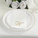 100 Paper Dinner Napkins White with Gold Foil Monogram "H" – 8"x4" Folded, Disposable Party Napkins