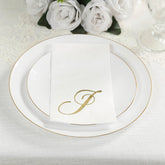 100 Paper Dinner Napkins White with Gold Foil Monogram "J" – 8"x4" Folded, Disposable Party Napkins