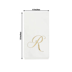 100 Paper Dinner Napkins White with Gold Foil Monogram "R" – 8"x4" Folded, Disposable Party Napkins