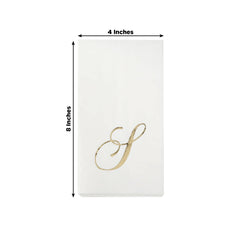 100 Paper Dinner Napkins White with Gold Foil Monogram "S" – 8"x4" Folded, Disposable Party Napkins