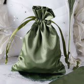 12 Pack 5"x7" Olive Green Satin Drawstring Wedding Party Favor Gift Bags, Drawstring Pouch Gift Bags