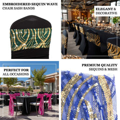 5 Pack Chair Sash Bands with Wave Embroidered Sequins Royal Blue/Gold