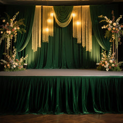 Portable Stage Skirt Hunter Emerald Green Polyester Platform Skirting Cloth for Events, Performances & Wedding Staging - 36"x20ft