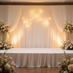 Portable Stage Skirt White Polyester Platform Skirting Cloth for Events, Performances & Wedding Staging - 36"x20ft