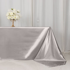 Scuba Rectangular 90"x156" Tablecloth Shimmering Silver - Wrinkle Free & Stain Resistant Seamless Table Cover