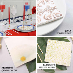 20-Pack Paper Dinner Napkins with Chevron Design Metallic Gold - Disposable 3 Ply Cocktail Napkins for Weddings