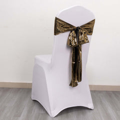 5 Pack Chair Sashes Shiny Foil Polyester 6"x108" Black/Gold - Stylish Disco Mirror Ball Event Decor