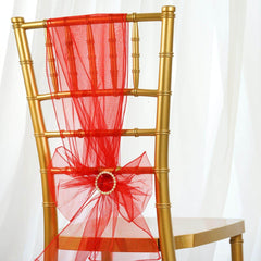 5 Pack Organza Chair Sashes Red - Reusable Sheer Chair Bows 6"x108"