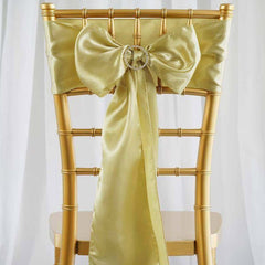 5 Pack Satin Chair Sashes Champagne - Durable Chair Bows with Shiny Finish 6"x106"