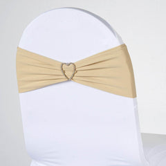 5 Pack Stretch Spandex Chair Sashes Champagne - Fitted Finish Two Ply Heavy Duty Chair Bands 5"x12"