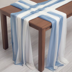 20-Pack 9ft Sheer Table Runners – Dusty Blue/Ivory Shimmer Sheer Drapes, Wrinkle-Free