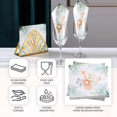 20-Pack Paper Beverage Napkins with Safari Animal Print - Jungle Theme 2 Ply Disposable Party Napkins 6.5"x6.5" 18GSM