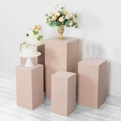 Set of 5 Nude Spandex Rectangle Pedestal Stand Covers, Stretchable Pillar Prop Covers - 160 GSM